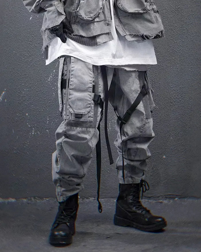 Pantalons Techwear Gris Élégants -  mode urbaine - Pantalons Techwear Gris Élégants pour un Style Urbain