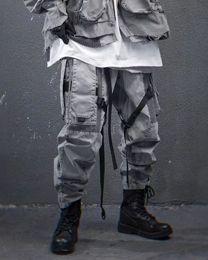 Pantalons Techwear Gris Élégants -  mode urbaine - Pantalons Techwear Gris Élégants pour un Style Urbain