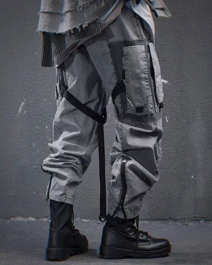 Pantalons Techwear Gris Élégants -  pantalons ajustables - Pantalons Techwear Gris Élégants pour un Style Urbain
