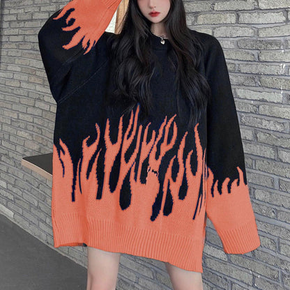 Pull en tricot flamme -  look décontracté - Pull en tricot flamme pour une touche moderne et stylée