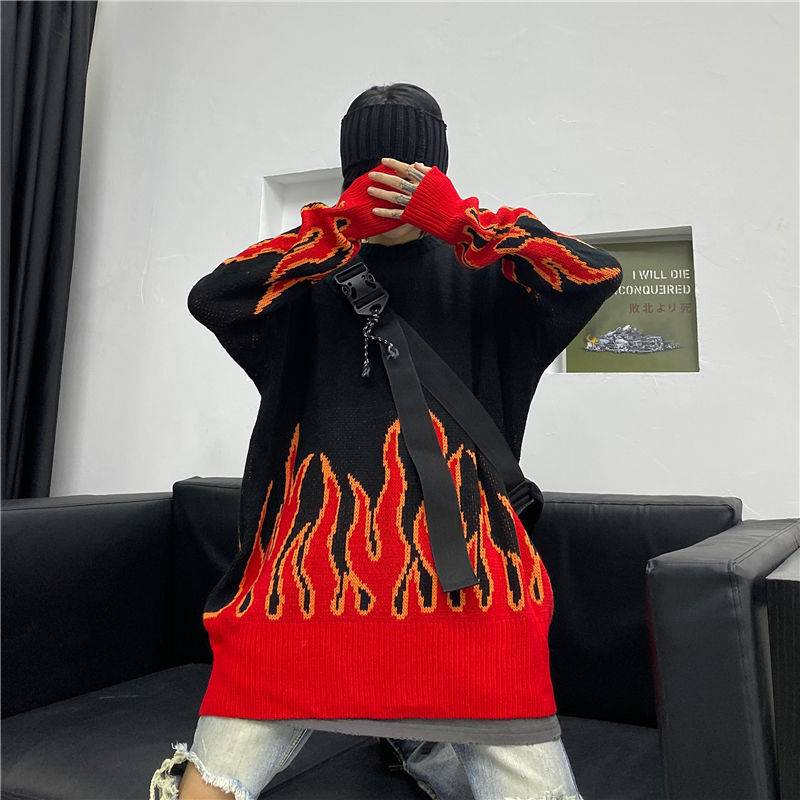 Pull en tricot flamme -  mode y2k - Pull en tricot flamme pour une touche moderne et stylée