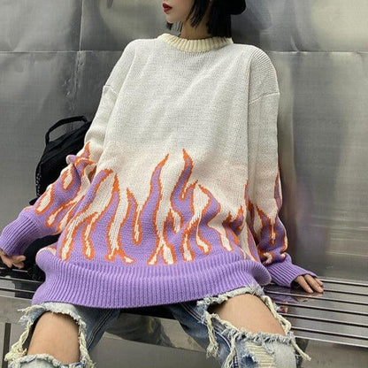 Pull en tricot flamme -  pull confortable - Pull en tricot flamme pour une touche moderne et stylée