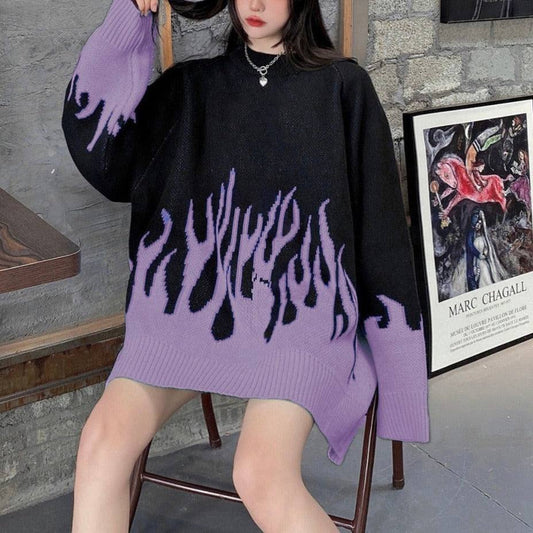 Pull en tricot flamme - pull flamme - Pull en tricot flamme pour une touche moderne et stylée
