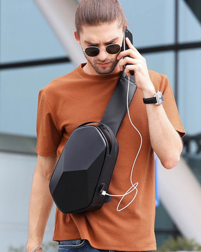 Sac à bandoulière géométrique chic -  port de chargement USB - Sac à bandoulière géométrique chic et pratique