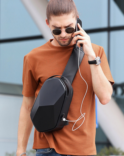Sac à bandoulière géométrique chic -  port de chargement USB - Sac à bandoulière géométrique chic et pratique