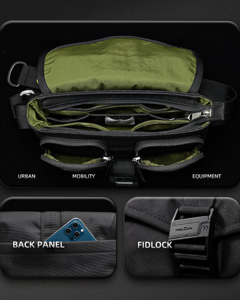 Sac Bandoulière Prêt pour l'Aventure -  nylon doux - Sac bandoulière techwear noir pour vos aventures quotidiennes