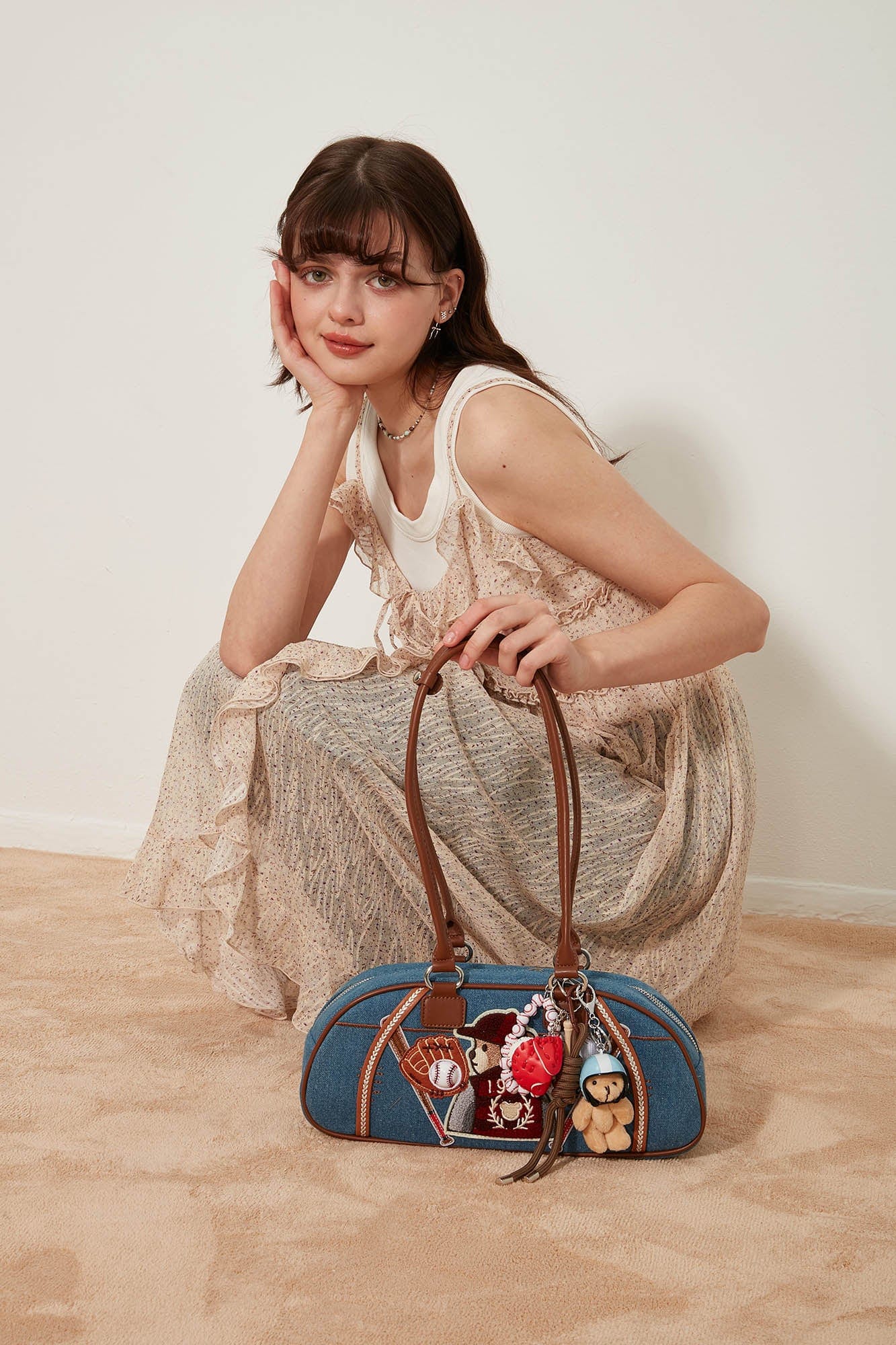 Sac Bowling Teddy en Denim Chic -  sac bowling - Sac Bowling en Denim Chic pour un Style Universitaire