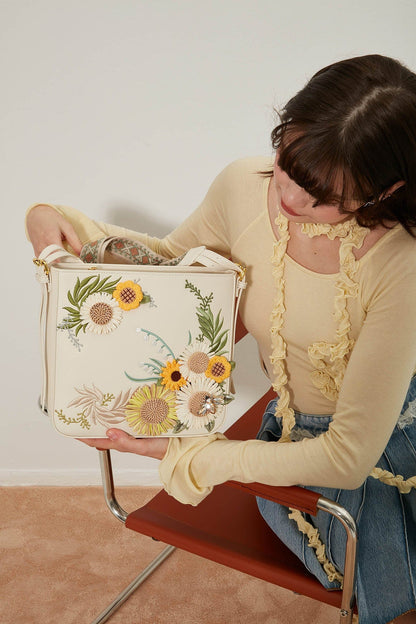 Sac brodé de tournesol chic -  sac bandoulière ajustable - Sac brodé de tournesol chic pour un style bohème élégant