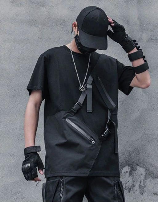 Sac de poitrine noir chic - sac noir - Sac de poitrine noir chic pour un look techwear élégant