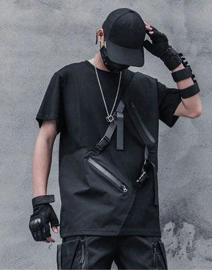 Sac de poitrine noir chic - sac noir - Sac de poitrine noir chic pour un look techwear élégant