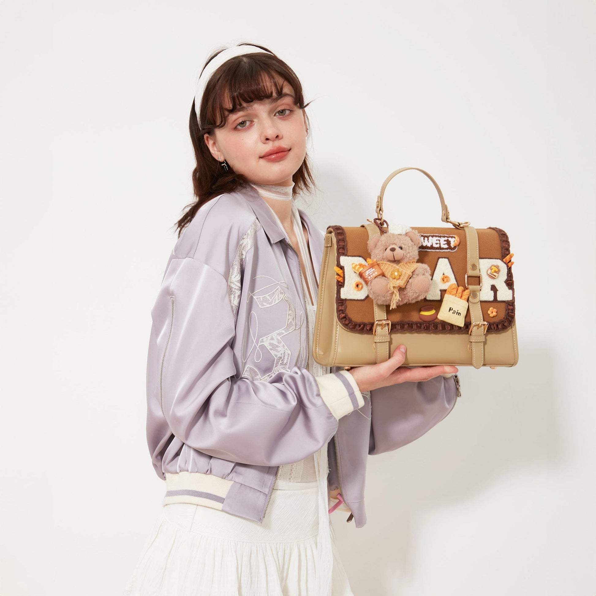 Sac à dos en peluche avec rabat -  bandes ajustables - Sac à dos en peluche au design ours pour enfants