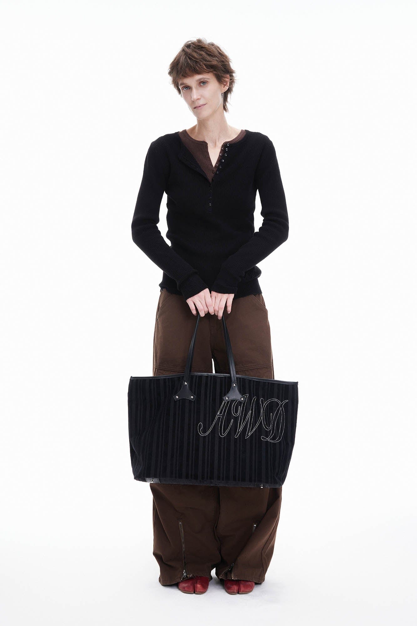 Sac en velours côtelé et cuir élégant -  sac cuir - Sac fourre-tout en velours côtelé et cuir élégant