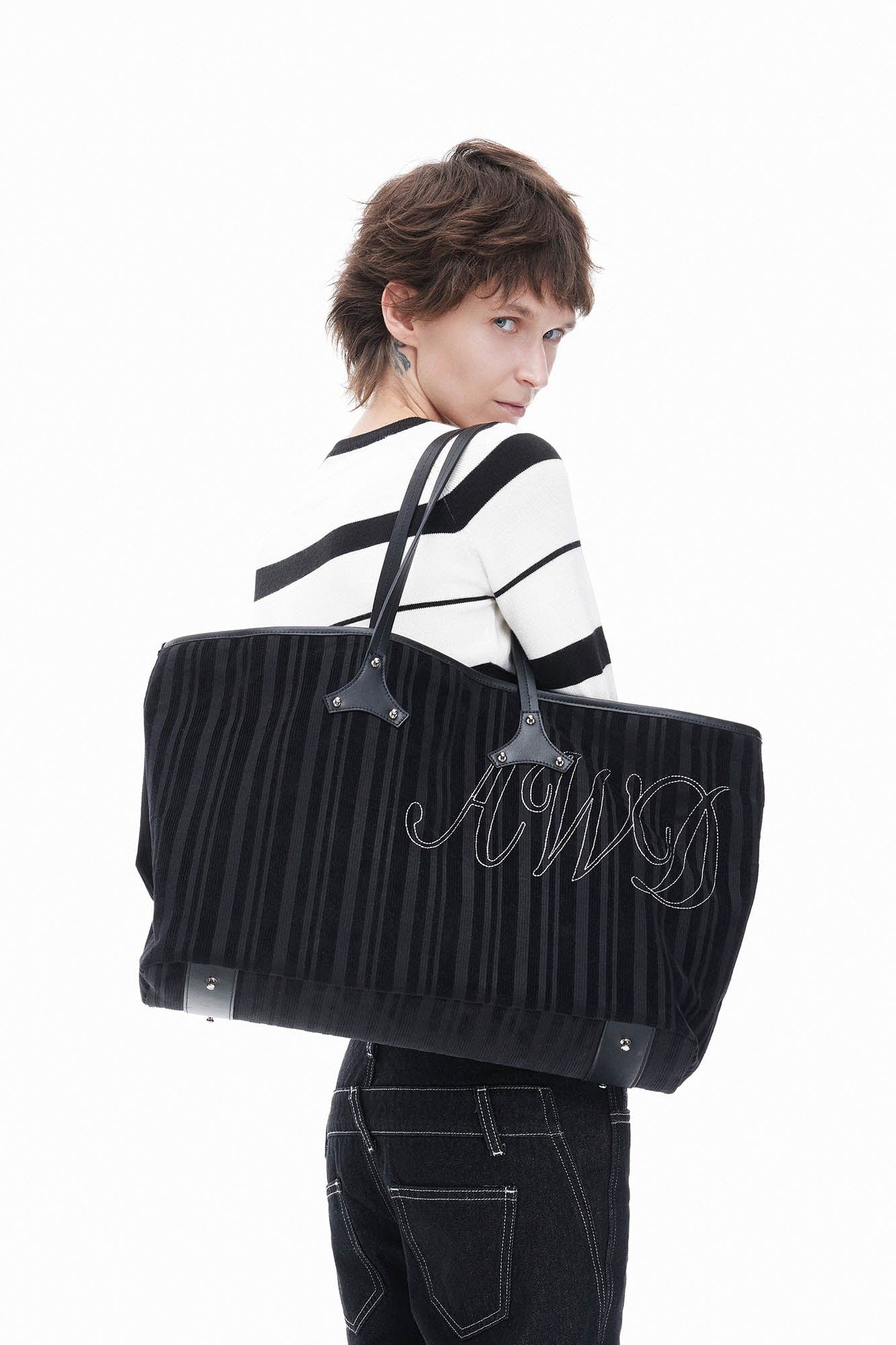 Sac en velours côtelé et cuir élégant -  sac durable en cuir - Sac fourre-tout en velours côtelé et cuir élégant