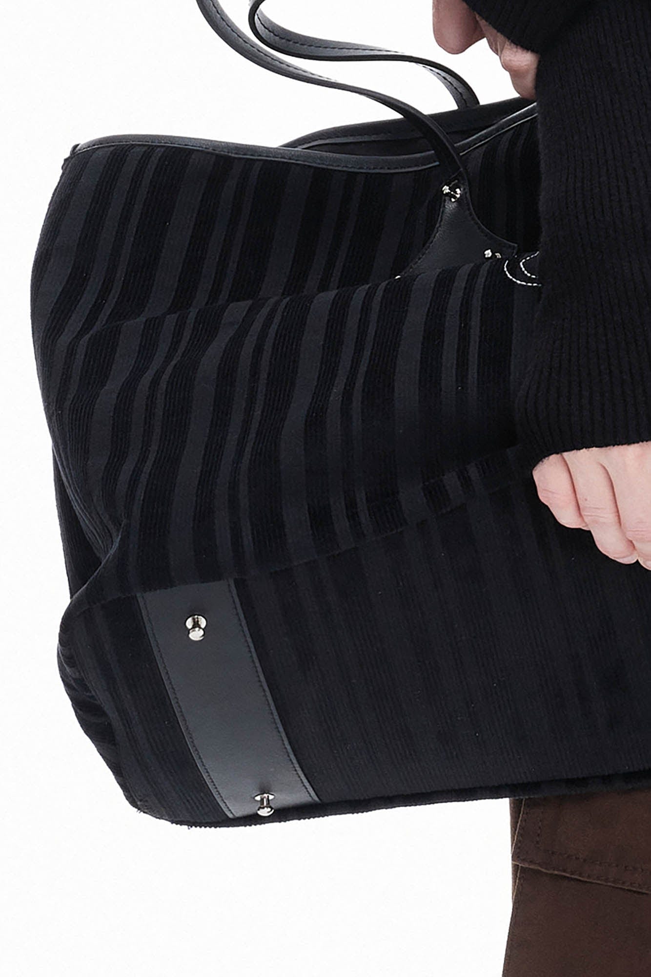 Sac en velours côtelé et cuir élégant - sac en velours - Sac fourre-tout en velours côtelé et cuir élégant