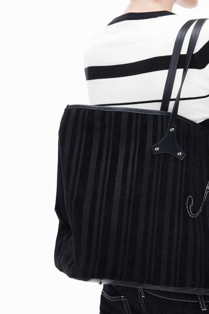 Sac en velours côtelé et cuir élégant -  sac élégant - Sac fourre-tout en velours côtelé et cuir élégant