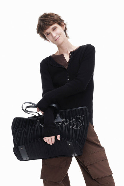 Sac en velours côtelé et cuir élégant -  sac pratique - Sac fourre-tout en velours côtelé et cuir élégant