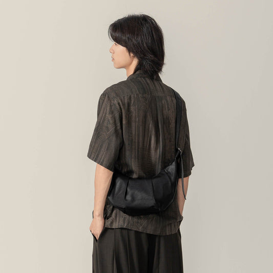 Sac fourre-tout en cuir ciré plissé élégant - sac cuir - Sac fourre-tout en cuir ciré plissé pour un style élégant