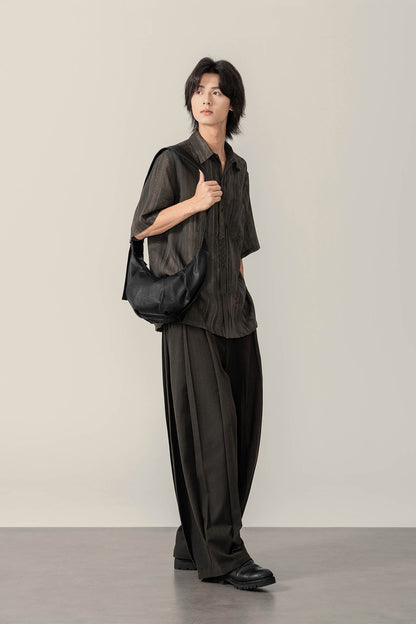 Sac fourre-tout en cuir ciré plissé élégant -  sac plissé - Sac fourre-tout en cuir ciré plissé pour un style élégant