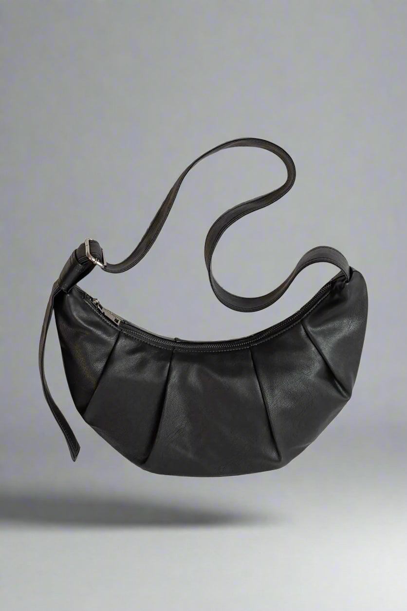Sac fourre-tout en cuir ciré plissé élégant -  sac zippé élégant - Sac fourre-tout en cuir ciré plissé pour un style élégant