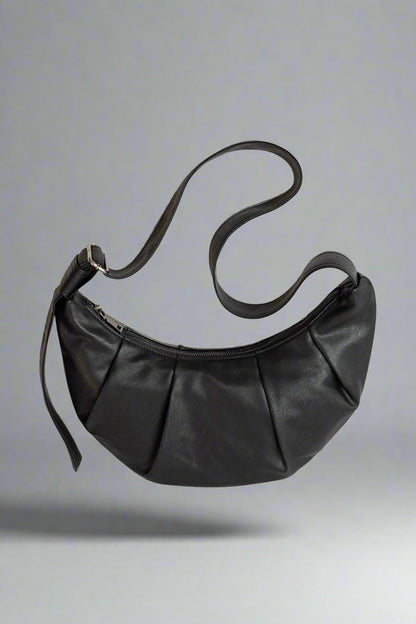 Sac fourre-tout en cuir ciré plissé élégant -  sac zippé élégant - Sac fourre-tout en cuir ciré plissé pour un style élégant