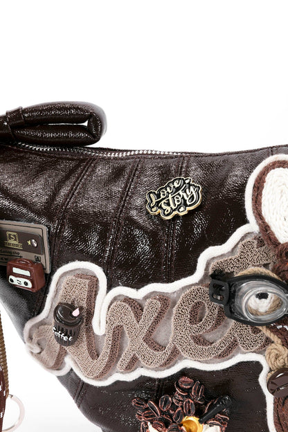 Sac Tote Croissant Lapin Fantaisiste -  lapin - Sac Tote en Croissant avec Détails de Café