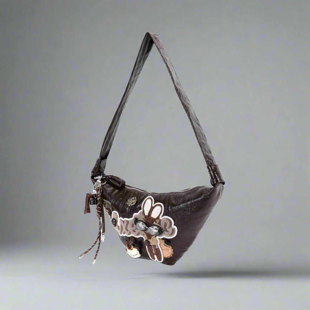 Sac Tote Croissant Lapin Fantaisiste - sac à main fantaisiste - Sac Tote en Croissant avec Détails de Café