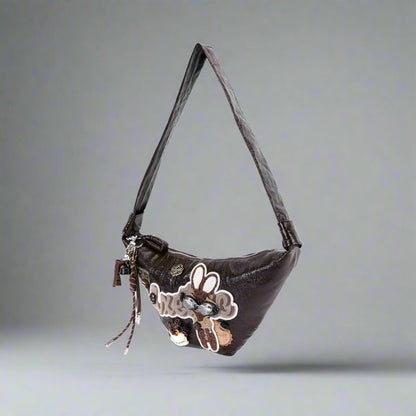 Sac Tote Croissant Lapin Fantaisiste - sac à main fantaisiste - Sac Tote en Croissant avec Détails de Café