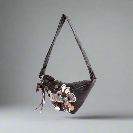 Sac Tote Croissant Lapin Fantaisiste - sac à main fantaisiste - Sac Tote en Croissant avec Détails de Café