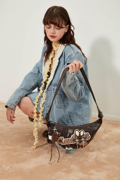 Sac Tote Croissant Lapin Fantaisiste - sac à main fantaisiste - Sac Tote en Croissant avec Détails de Café