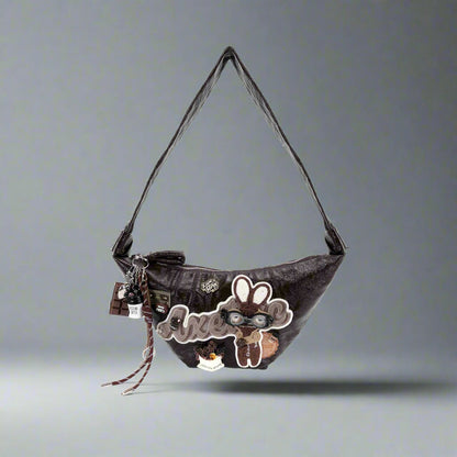 Sac Tote Croissant Lapin Fantaisiste - sac tote - Sac Tote en Croissant avec Détails de Café