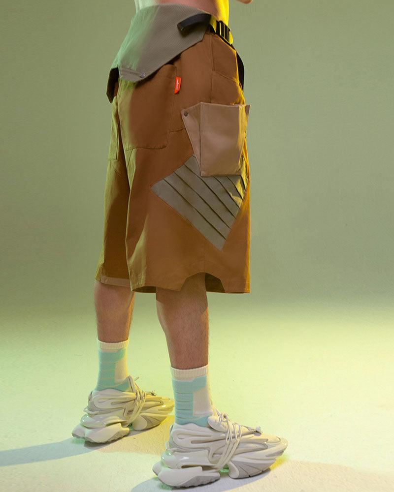 Shorts Cargo en Denim Lavé Futuristes -  denim lavé - Shorts Cargo en Denim Lavé pour un Style Futuriste