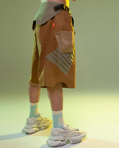 Shorts Cargo en Denim Lavé Futuristes -  denim lavé - Shorts Cargo en Denim Lavé pour un Style Futuriste