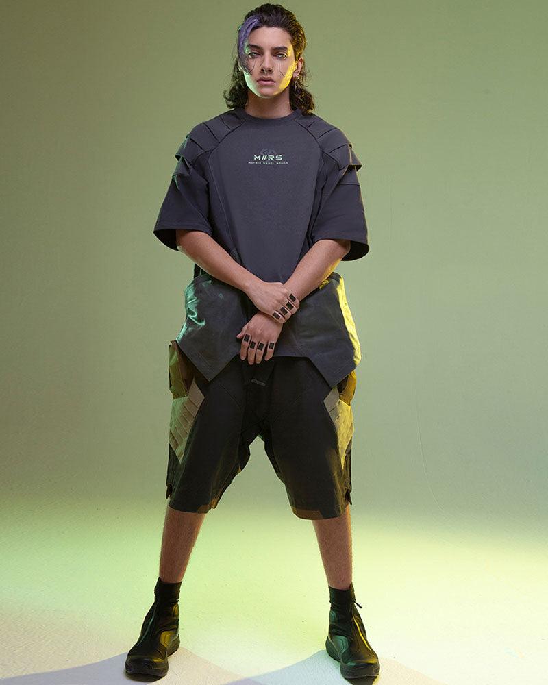 Shorts Cargo en Denim Lavé Futuristes -  mode futuriste - Shorts Cargo en Denim Lavé pour un Style Futuriste