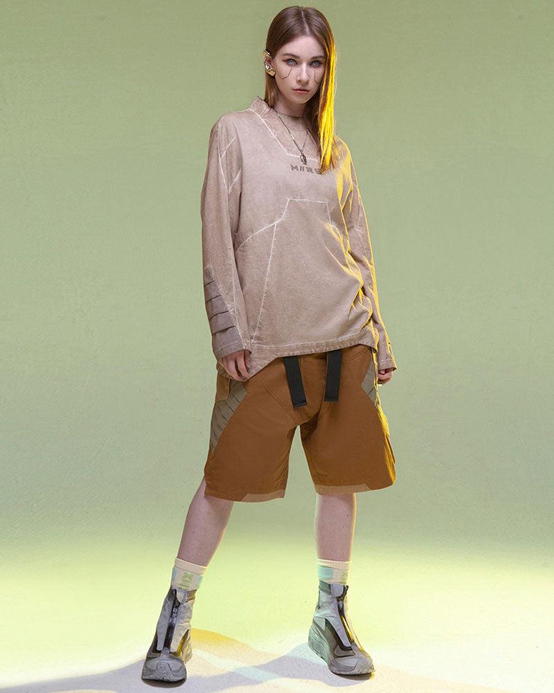 Shorts Cargo en Denim Lavé Futuristes -  mode techwear - Shorts Cargo en Denim Lavé pour un Style Futuriste