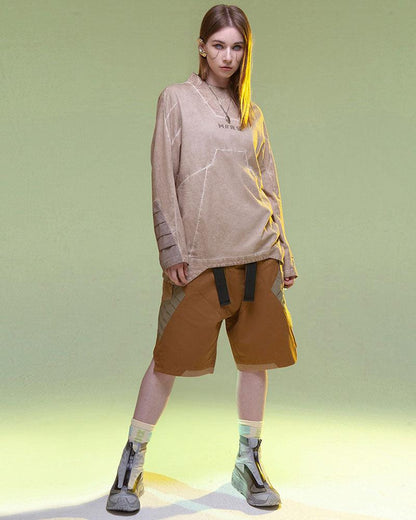 Shorts Cargo en Denim Lavé Futuristes -  mode techwear - Shorts Cargo en Denim Lavé pour un Style Futuriste