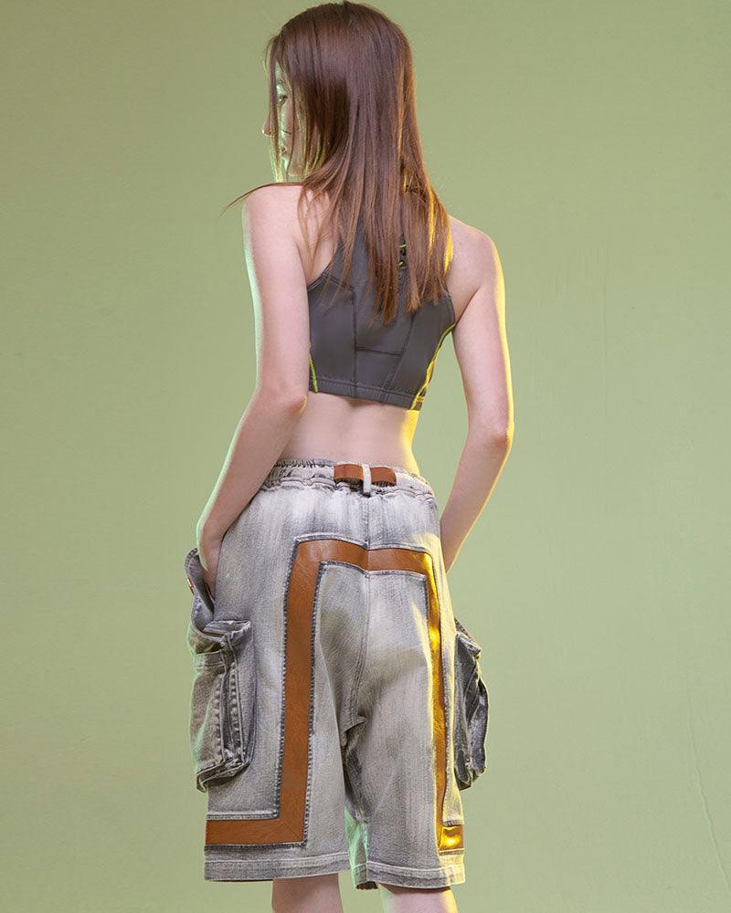 Shorts Cargo en Jean Futuristes -  style techwear - Shorts Cargo en Jean Confortables pour l'Été