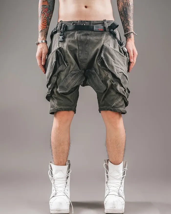 Shorts de Quête Cyberpunk Vibrants -  mode urbaine - Shorts Cyberpunk Vibrants avec Poches Pratiques