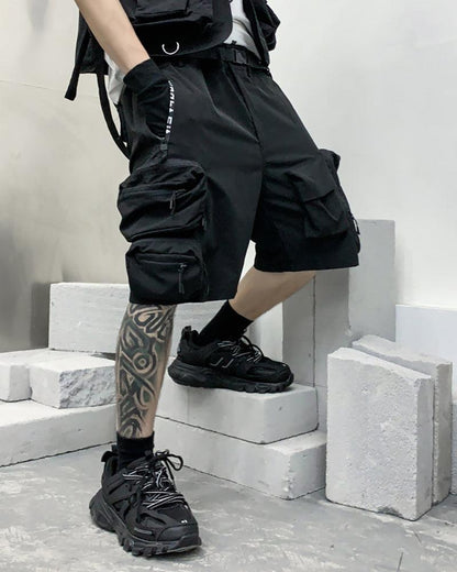 Shorts à Dos de Transport Polyvalents -  shorts noir - Shorts Cargo Techwear : Style Urbain et Fonctionnalité