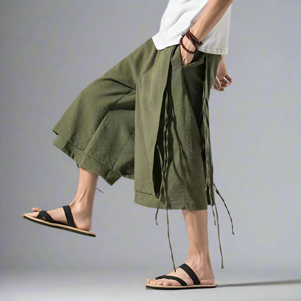 Shorts Urbains Superposés et Stylés -  pantalons hakama - Shorts Urbains Superposés pour un Style Décontracté