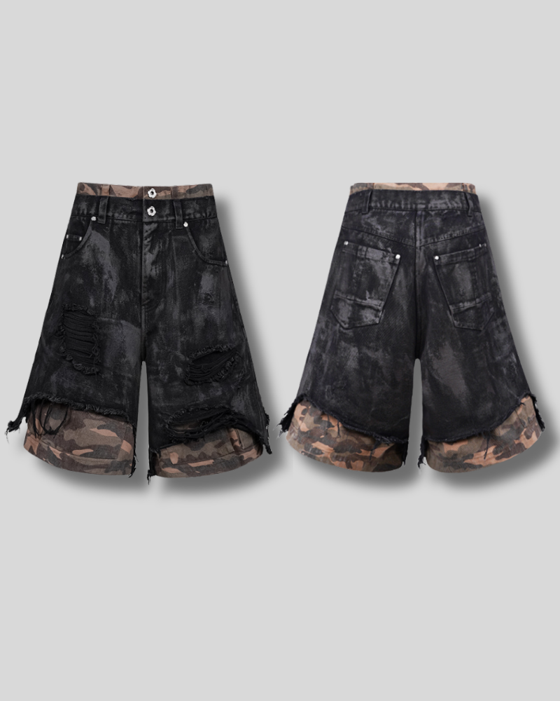 Shorts utilitaires camouflés durables - pantalons techwear - Shorts utilitaires camouflés pour aventuriers