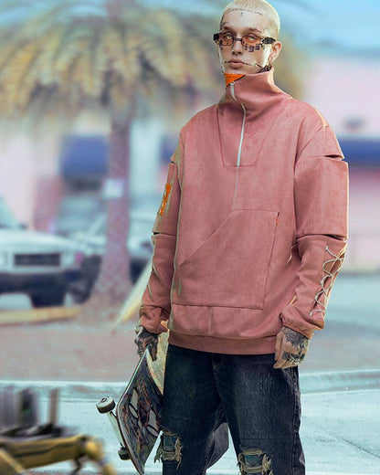 Hoodie Col Roulé en Suède Futuriste