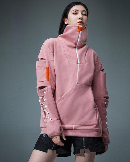 Hoodie Col Roulé en Suède Futuriste
