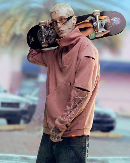 Hoodie Col Roulé en Suède Futuriste