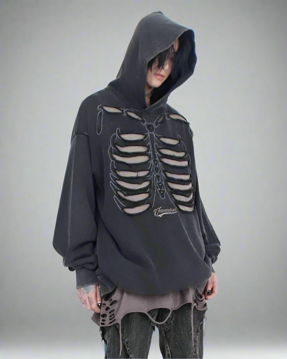 Sweat à Capuche Squelette Découpé Cool -  cyberpunk - Sweat à Capuche Squelette Découpé au Style Unique