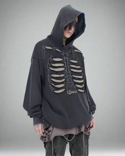 Sweat à Capuche Squelette Découpé Cool -  cyberpunk - Sweat à Capuche Squelette Découpé au Style Unique