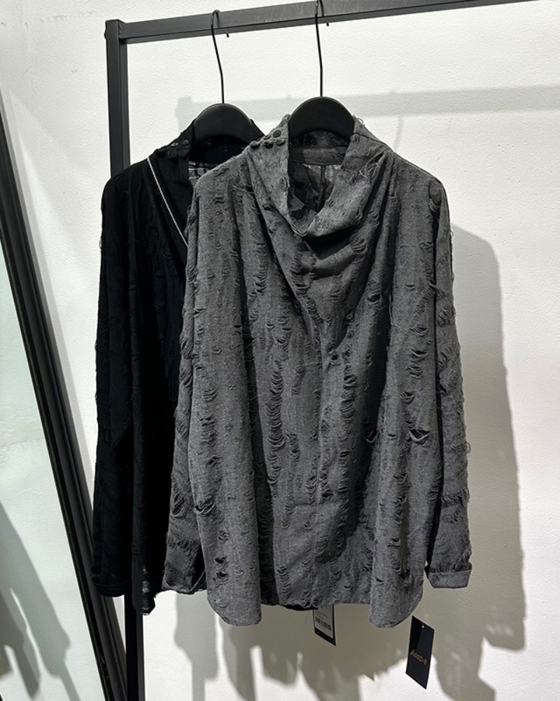 Sweat à Col Montant Chic Effet Usé -  col montant - Sweat à Col Montant Chic au Style Usé et Confortable