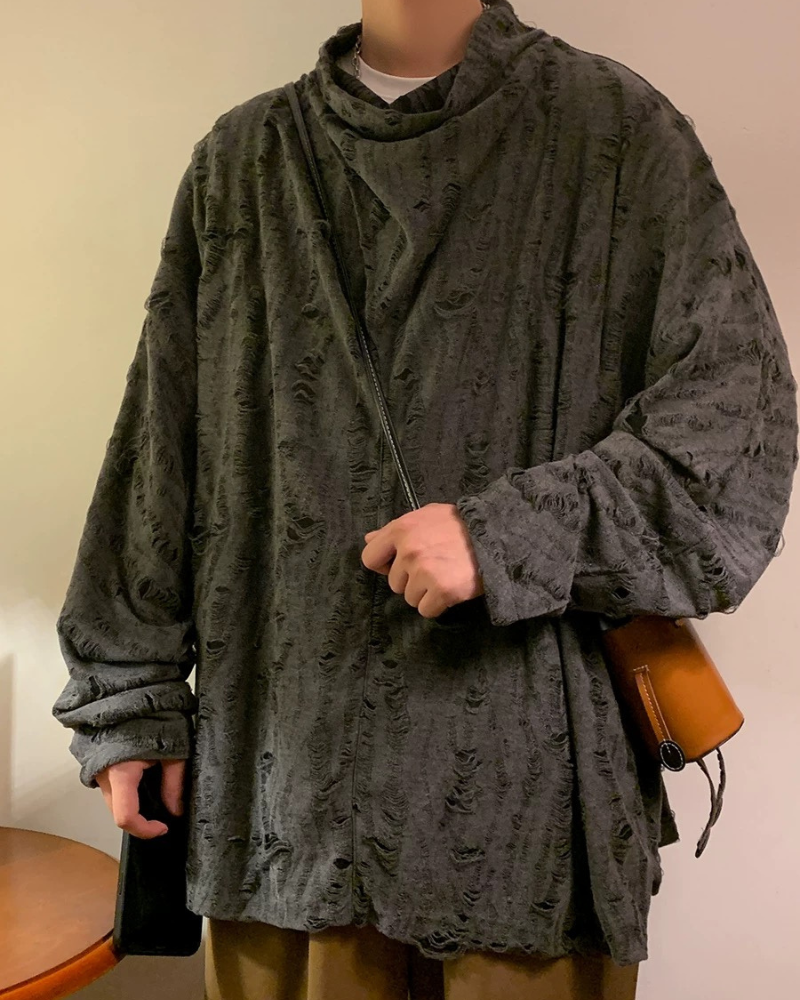 Sweat à Col Montant Chic Effet Usé - sweat - Sweat à Col Montant Chic au Style Usé et Confortable