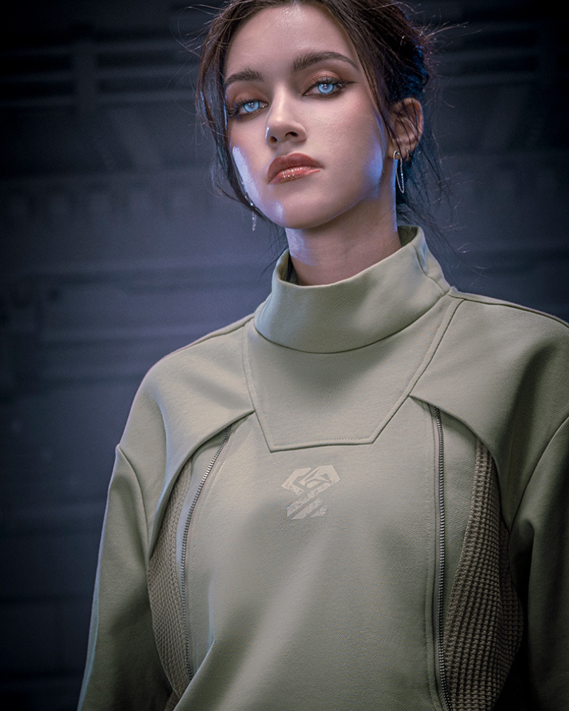 Sweat à Col Roulé Futuriste -  col roulé - Sweat à Col Roulé Cyberpunk au Style Futuriste