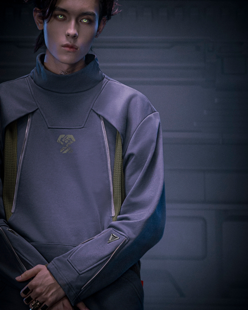 Sweat à Col Roulé Futuriste - sweat futuriste - Sweat à Col Roulé Cyberpunk au Style Futuriste