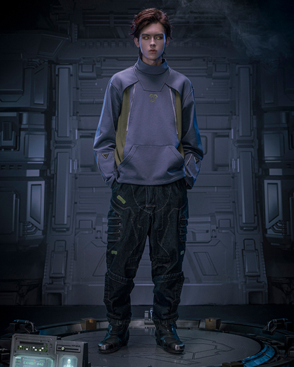 Sweat à Col Roulé Futuriste -  techwear - Sweat à Col Roulé Cyberpunk au Style Futuriste